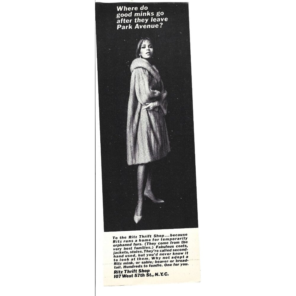 Ritz Thrift Shop New York City Minks Fur Park Avenue 1950s Vintage Print Ad 9 in
